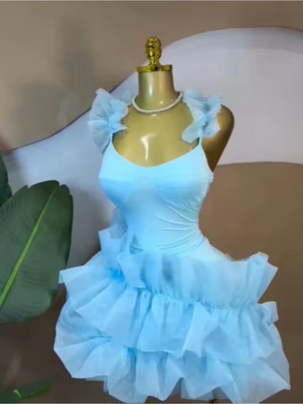 Light Blue Ruffle-Trim Dress